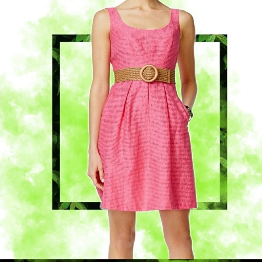 New Nine West pink pleated belted dress
